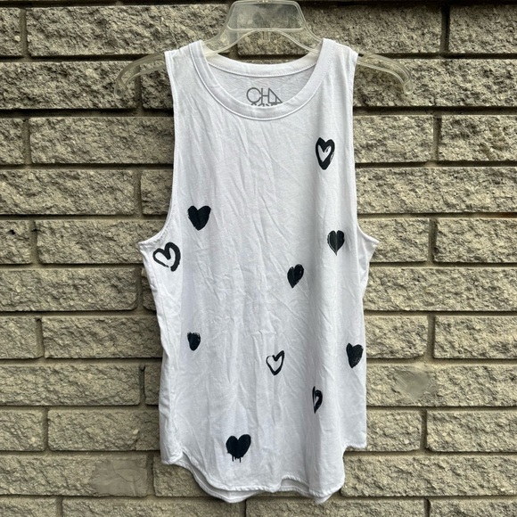 Evereve x Chaser With Heart Collection White Sleeveless Top Mini Heart Tank Top - Picture 2 of 5